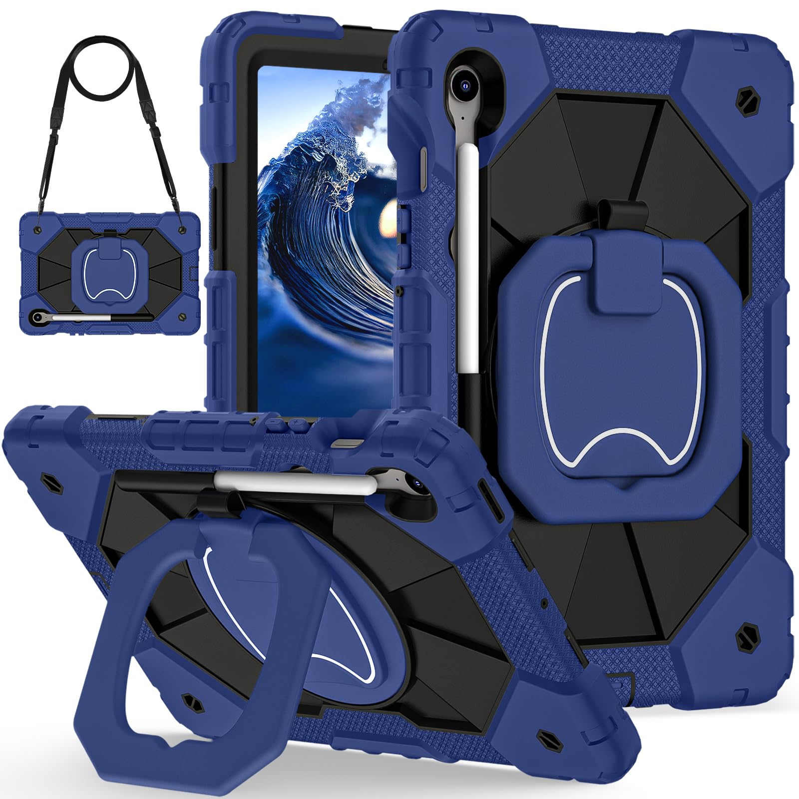 Funda resistente para Samsung Galaxy Tab S10 Lite de 10.9 pulgadas 2025 SM-X400/X406B con soporte para bolígrafo S, soporte giratorio/anillo colgante, correa de hombro resistente a los golpes