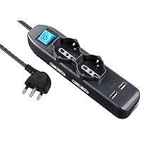 Electraline 62095 Multipresa 6 Posti 2 Polivalenti Schuko 4 Bivalenti 10/16A 2 Prese USB 2.1A