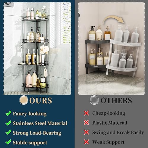 Miniatura 2 de Consumest Organizador de ducha esquinero de acero inoxidable de 4 niveles con soporte para jabón y 4 ganchos, estante esquinero de gran capacidad