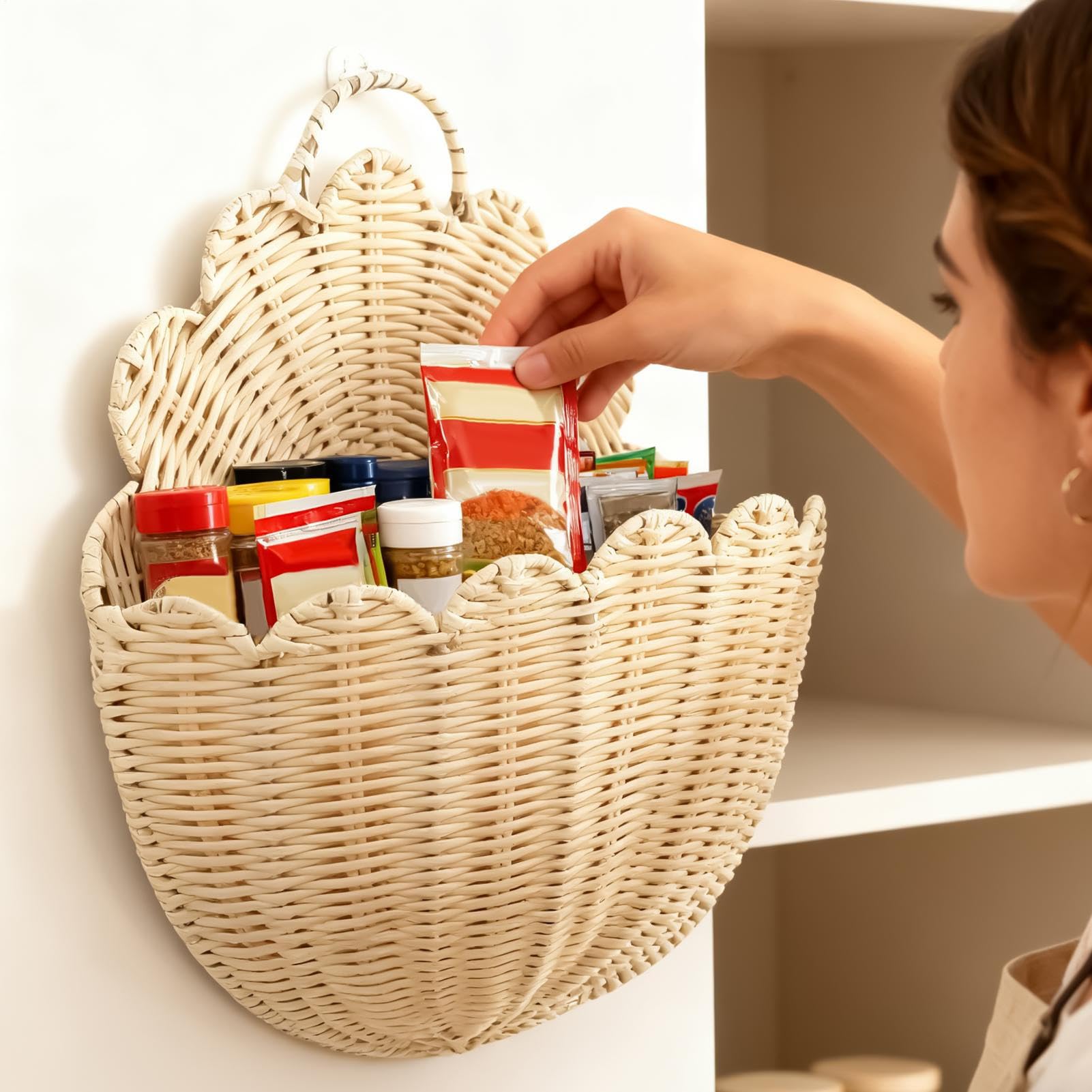 Cestas De Mimbre Para Organizar Contenedor Decorativo Con Bordes Ondulados