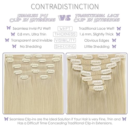 Vista 388 de Lacer Extensiones de cabello humano con clip, de doble trama, cabello brasileño de cabeza completa, color negro azabache, extensiones de cabello