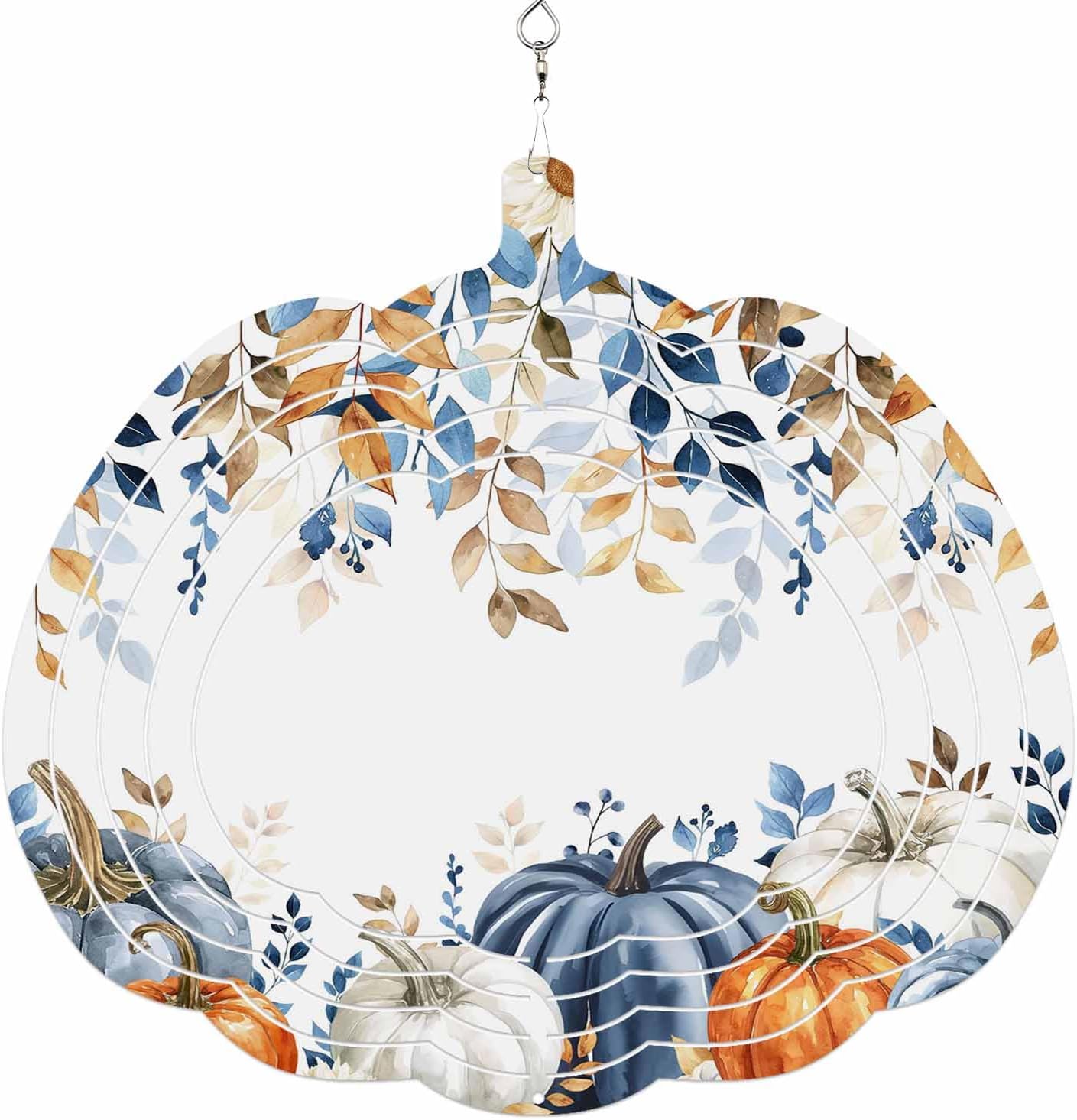 Fall Orange Wind Spinner for Yard and Garden, Thanksgiving Maple Sunflowers Pumpkin Hanging Wind Spinner Outdoor 3D Kinetic Wind Sculpture Spinners Indoor Outdoor Patio Décor Ornaments Gift 12 in