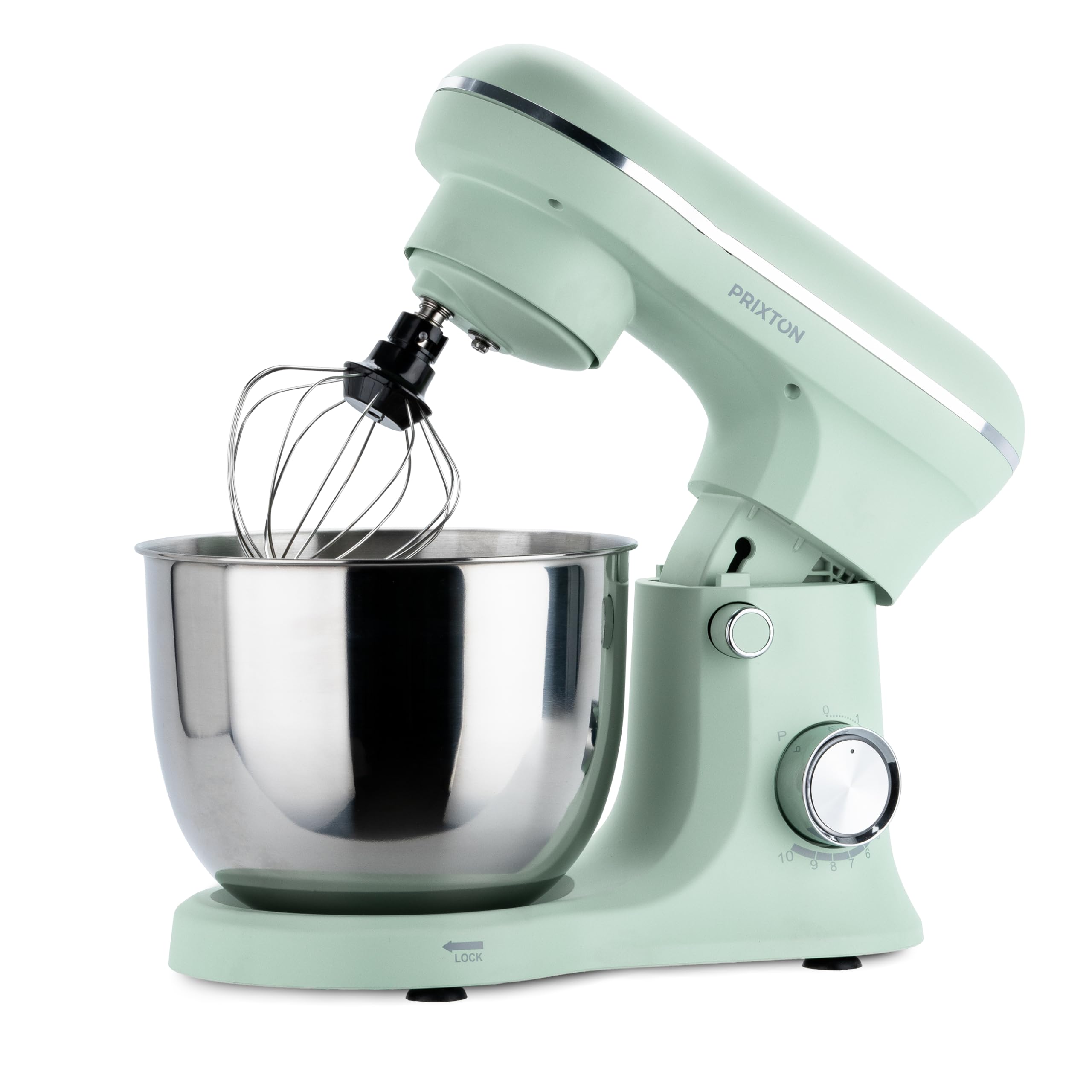 PRIXTON Batidora Amasadora KR250 para Repostería, Potencia 1500W, 10 Velocidades, Bol Acero Inoxidable de 5 litros, 3 accesorios, Tapa Transparente, Color Verde Mint Mate (Reacondicionado)