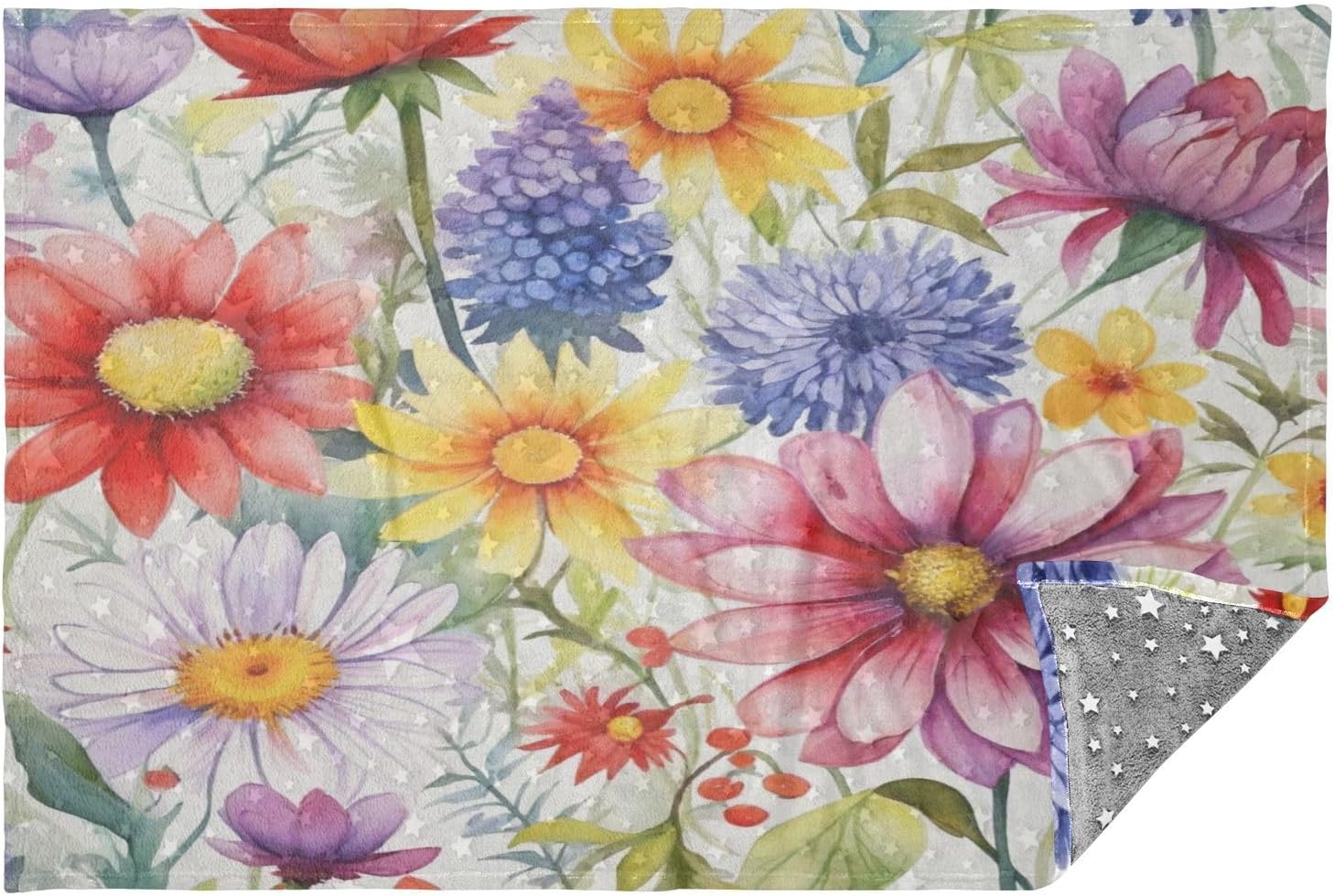 Watercolor Flowers Travel Blanket Glowing in The Dark, Soft 2 in 1 Airplane Blanket 65" x 55", Foldable as Pillow, Luggage Sleeve & Backpack Clip