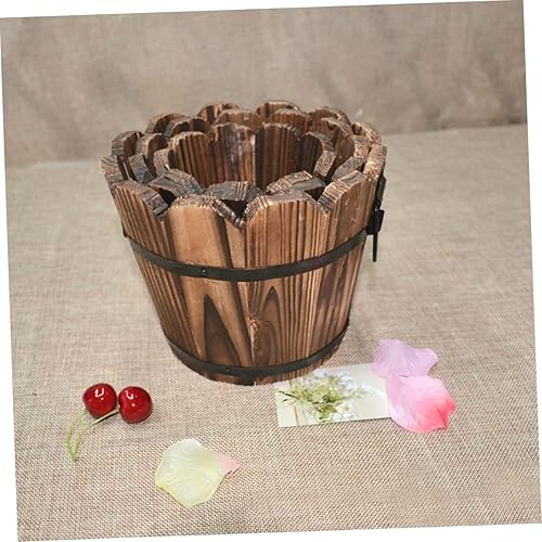 Miniatura 3 de Yardwe Maceta de madera retro de barril pequeño para decoración al aire libre, maceta de interior, suculentas, flores, decoración de escritorio al