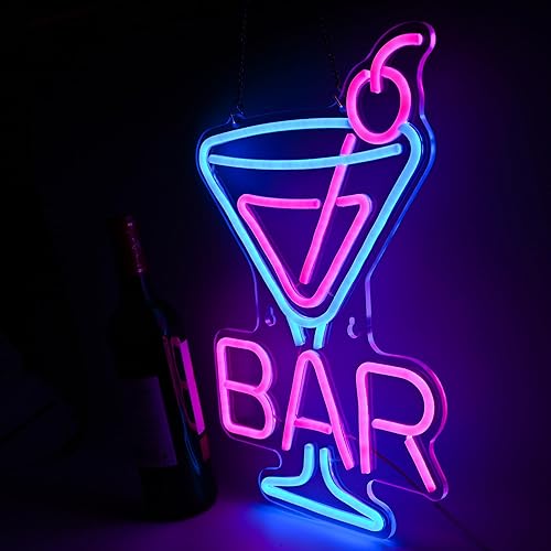 Miniatura 2 de Letrero de neón de cóctel  Luz LED de vidrio de Martini, arte de pared retro para el hogar, decoración de bar regulable, regalos para camareros y
