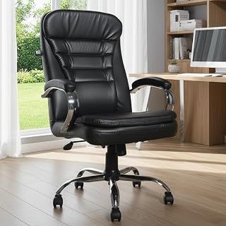 MRC Majesty Ergonomic High Back Premium Leatherette Office Chair with Fixed Armrests, Heavy Duty Chrome Base,| Home Office... Price In India