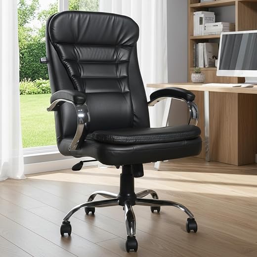 MRC Majesty Ergonomic High Back Premium Leatherette Office Chair with Fixed Armrests, Heavy Duty Chrome Base,| Home Office...