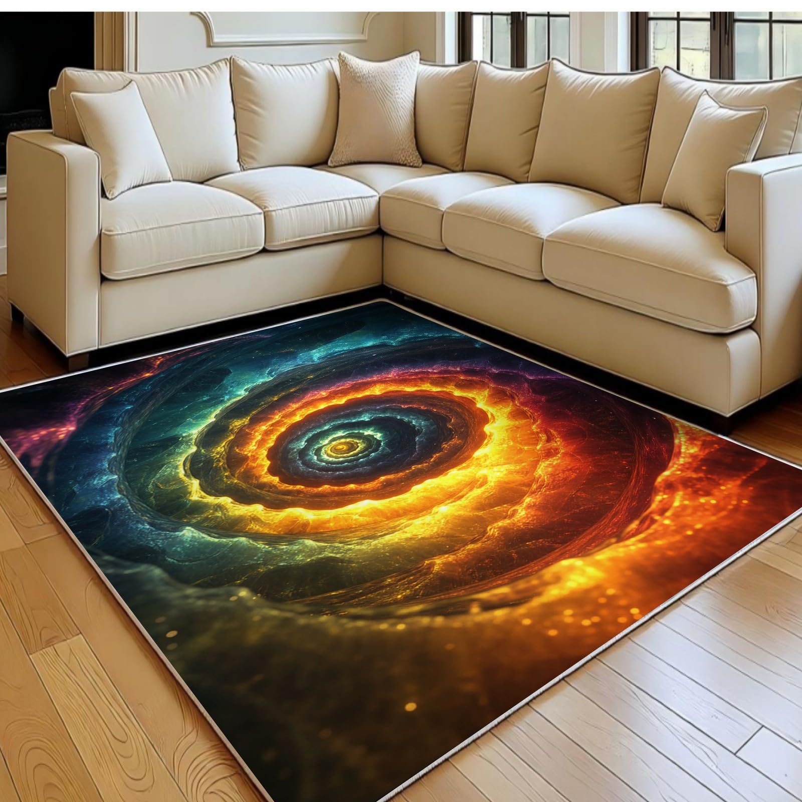 Tapis de salle à manger antidérapant orange 120 x 180 cm lavable contre les taches