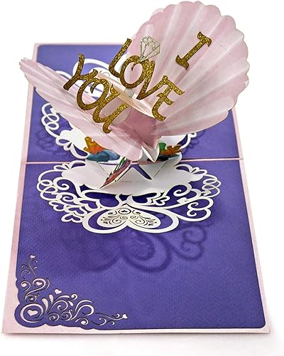 Miniatura 2 de Tarjeta desplegable 3D de ostras, tarjeta desplegable de amor, hecha a mano, tarjeta desplegable con texto en inglés "I Love You", tarjetas 3D para