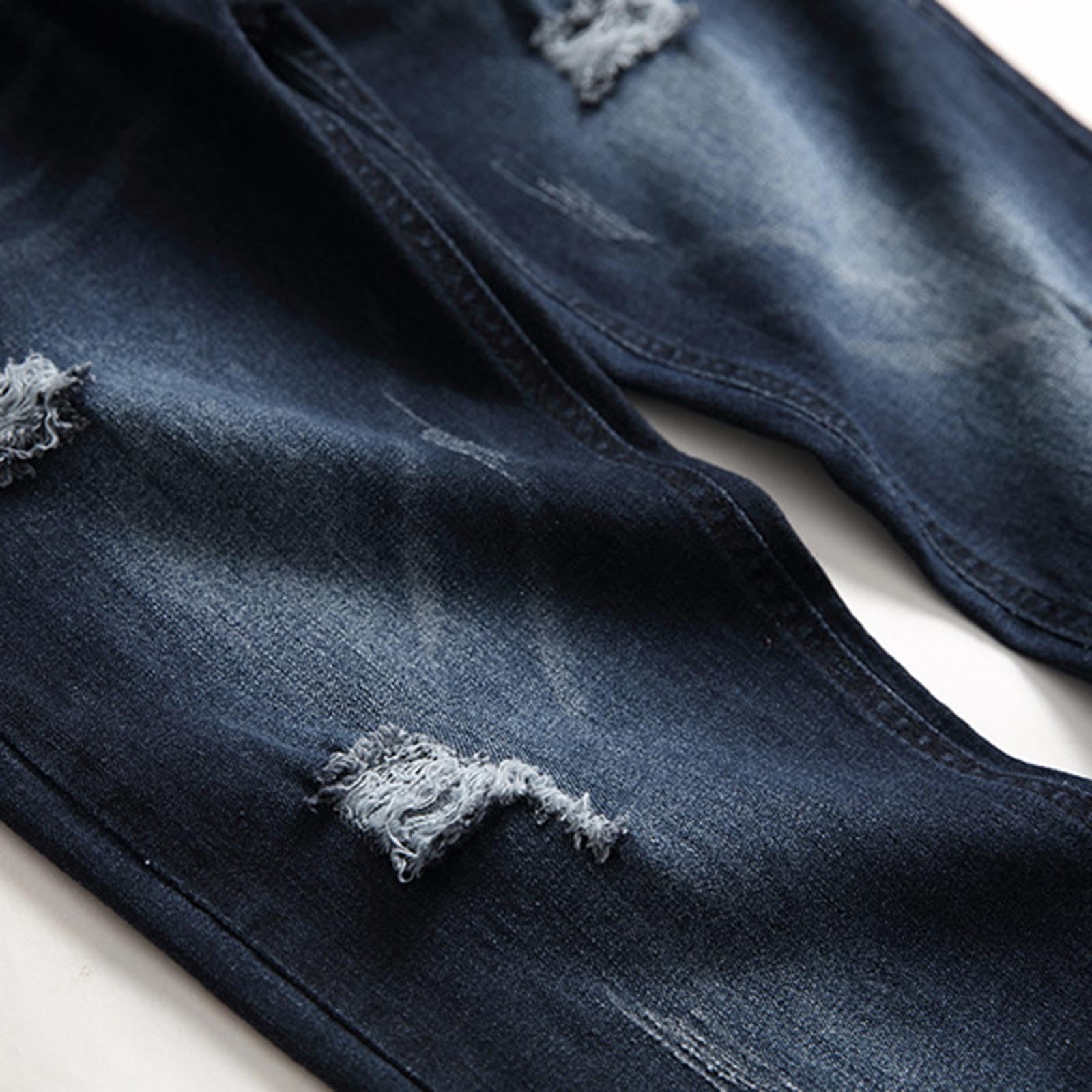 Jeans Uomo Strappati, Pantaloni Jeans Uomo Strappati Strappato Stretch Jeans Skinny Ripped Casual Dritti Jeans Denim Pantaloni Hip Hop Nero Cargo Jeans Estivi Jeans Moto Stile Urban E Streetwear Y2k