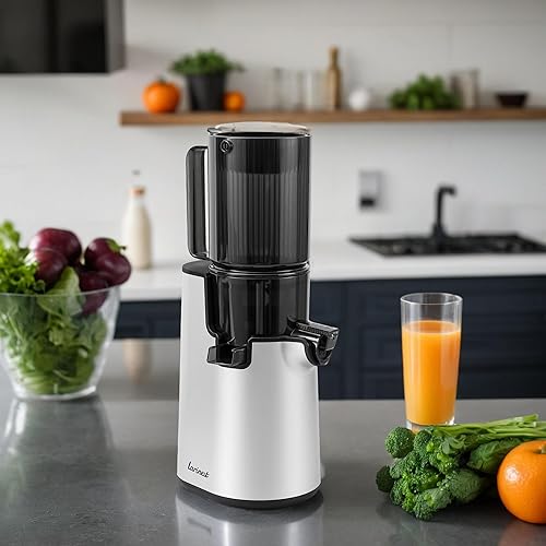 Máquinas exprimidoras, exprimidor de prensa en frío con canal de alimentación grande de 4 pulgadas para frutas y verduras enteras, fácil de limpiar,