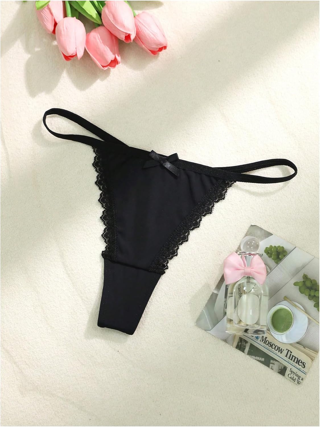 SweatyRocks Women's 3 Pack Bow Lace Trim Floral Thongs Low Rise Breathable Underwear Panties - Image 4