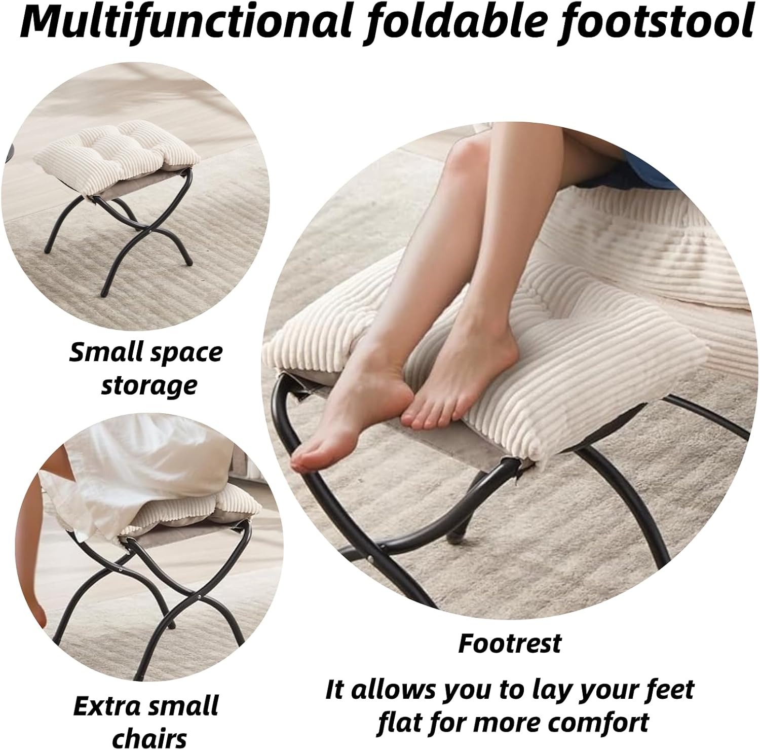 Modern Lazy Chair with Ergonomic Ottoman, Comfortable Lounge Chair with Footrest for Space Saving, Comfy Reading Armchair for Living Room, Bedroom, Office, White