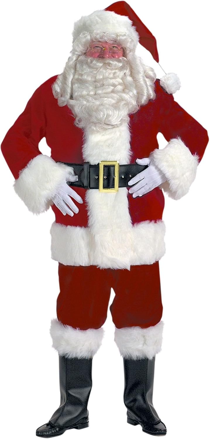 Exquisite Burgundy Velvet Santa Suit Jacket Size 58-62 Halco Claus #7098 Zipper Coat Satin Lined Pants Hat Belt Boot Tops Gloves Full Costume Set Outfit