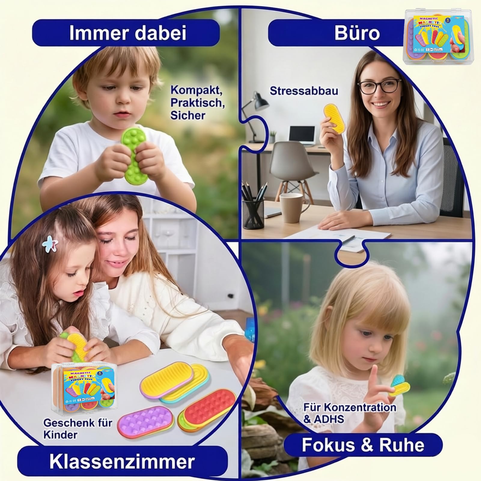Magnetyczne zabawki fidget Toys Slider zestaw 6 sztuk z pudełkiem do przechowywania – cicha zabawka sensoryczna z funkcją przesuwania, kompaktowa i uporządkowana, ciche zajęcia ręczne na co dzień, do