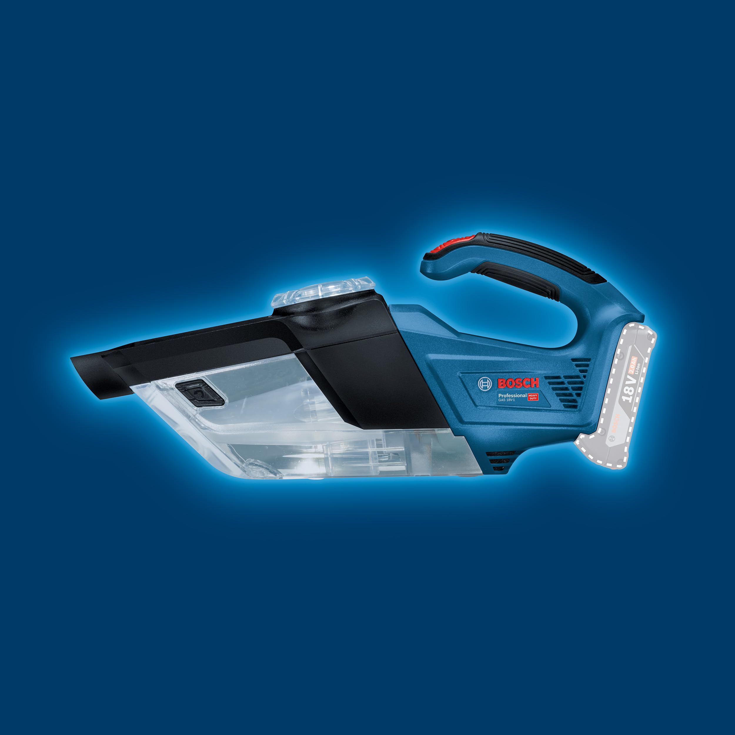 Bosch Professional 18V System Akku Handstaubsauger Gas 18V-1 (inkl. Absaugrohr, Fugendüse, Teppichdüse, Behältervolumen 1 Liter, ohne Akku/Ladegerät)
