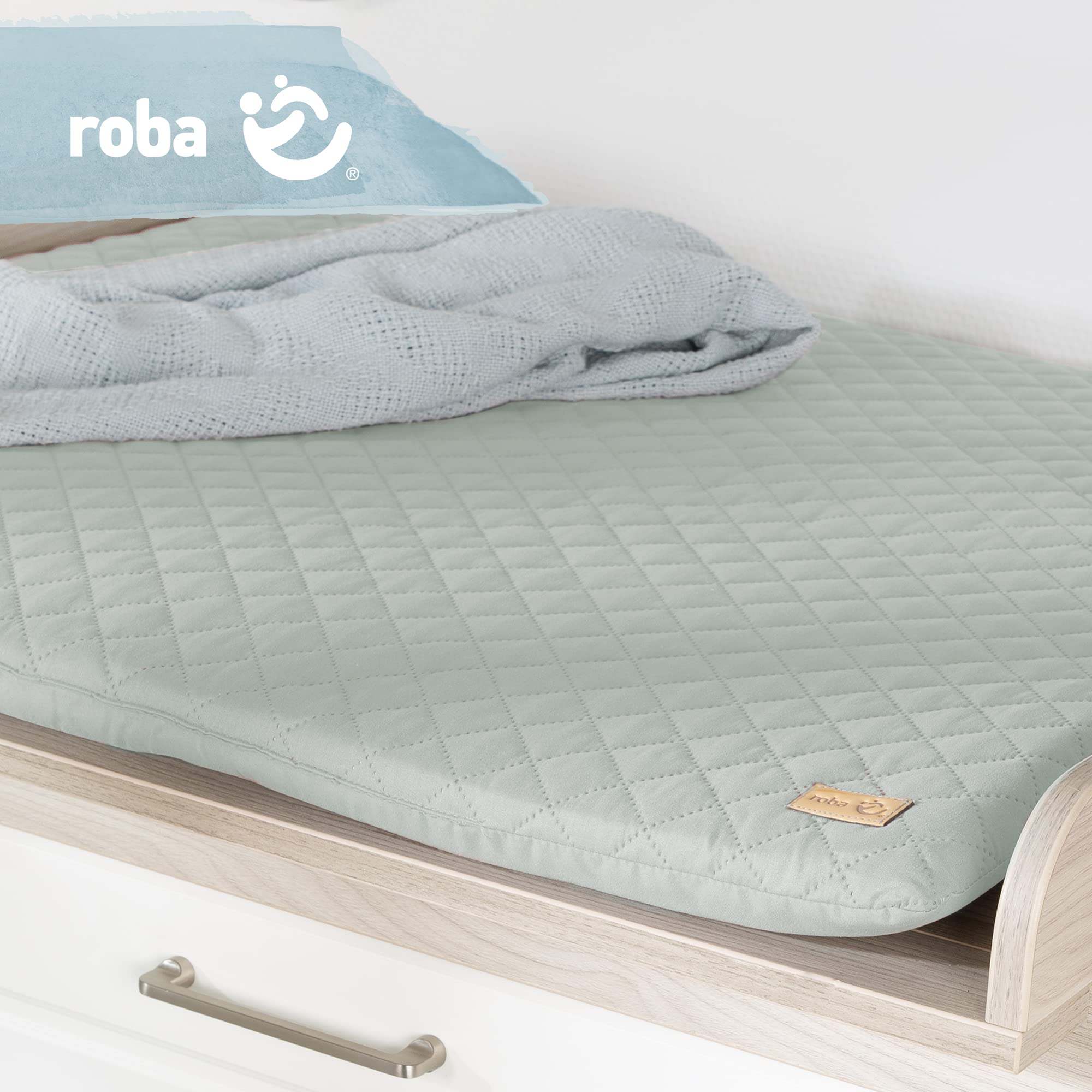 roba Materassino Fasciatoio per Neonati, roba Style, 85 x 75 cm, Impermeabile, Microfibra Trapuntata, Morbido e Imbottito, Verde