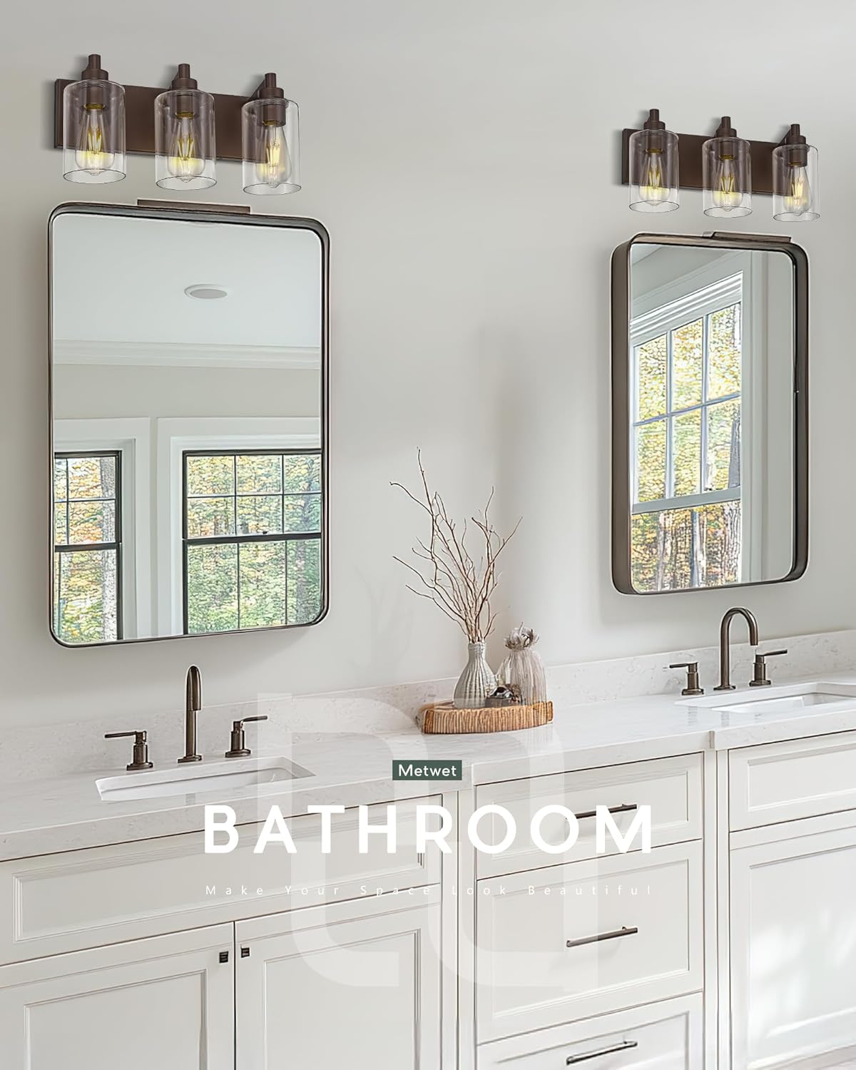 3-Light Bathroom Light Fixtures, Modern Vanity Light with Cylinder Clear Glass Shade, Vanity Lighting Fixtures Over Mirror, Oil Rubbed Bronze, VL143-ORB-3