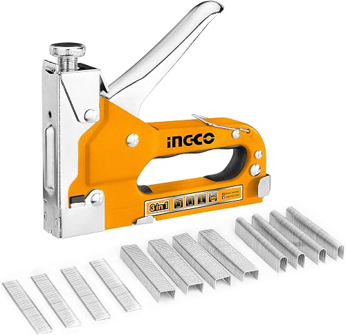INGCO Staple Gun, 3 in 1 Heavy Duty with 200 Staples, 200 U-Shape, 200 Brad Nails