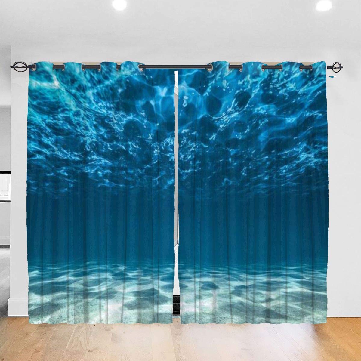 Amazon｜SAIAOS 遮光カーテン 2枚セット,水海静かな水中シーン