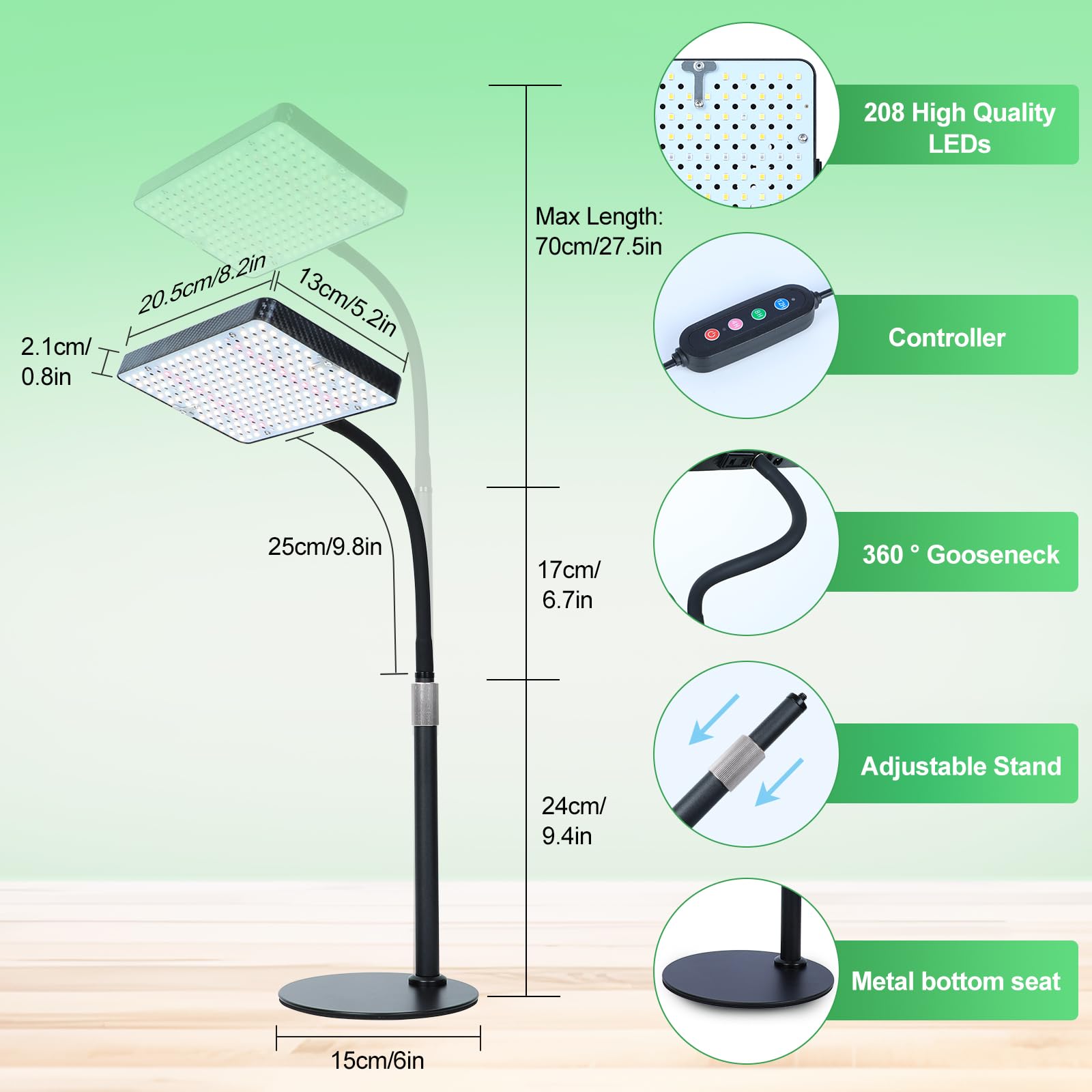 FRGROW Tischplatte Pflanzenlampe LED mit 4/8/12/16/20 Hr Timer, 25 Watt Vollspektrum Pflanzenlicht für Zimmerpflanzen, 208 LEDs Wachstumslampe für Pflanzen, Daisy Chain Funktion