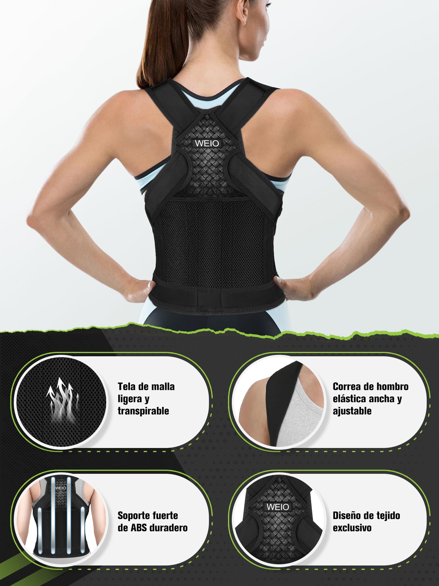 Corrector Postura Espalda para Hombre Mujer: Espalda Recta Correctores Postural - Invisible Transpirable Corregir Fajas para Espalda - Ajustable Soporte Enderezar para Cuello Hombros Lumbar Negro M