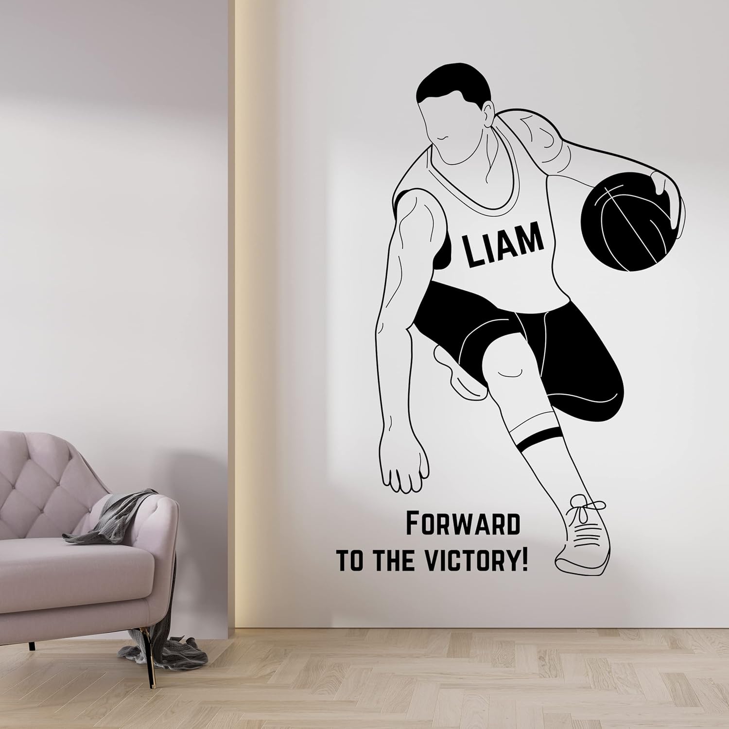 Basketball Player Wall Decal - Vinyl Sticker with Quote - Original Sports Decor with Your Own Name - Art Basketball Decoration for Children and Teens Playroom - Sticker for Man 46x67
