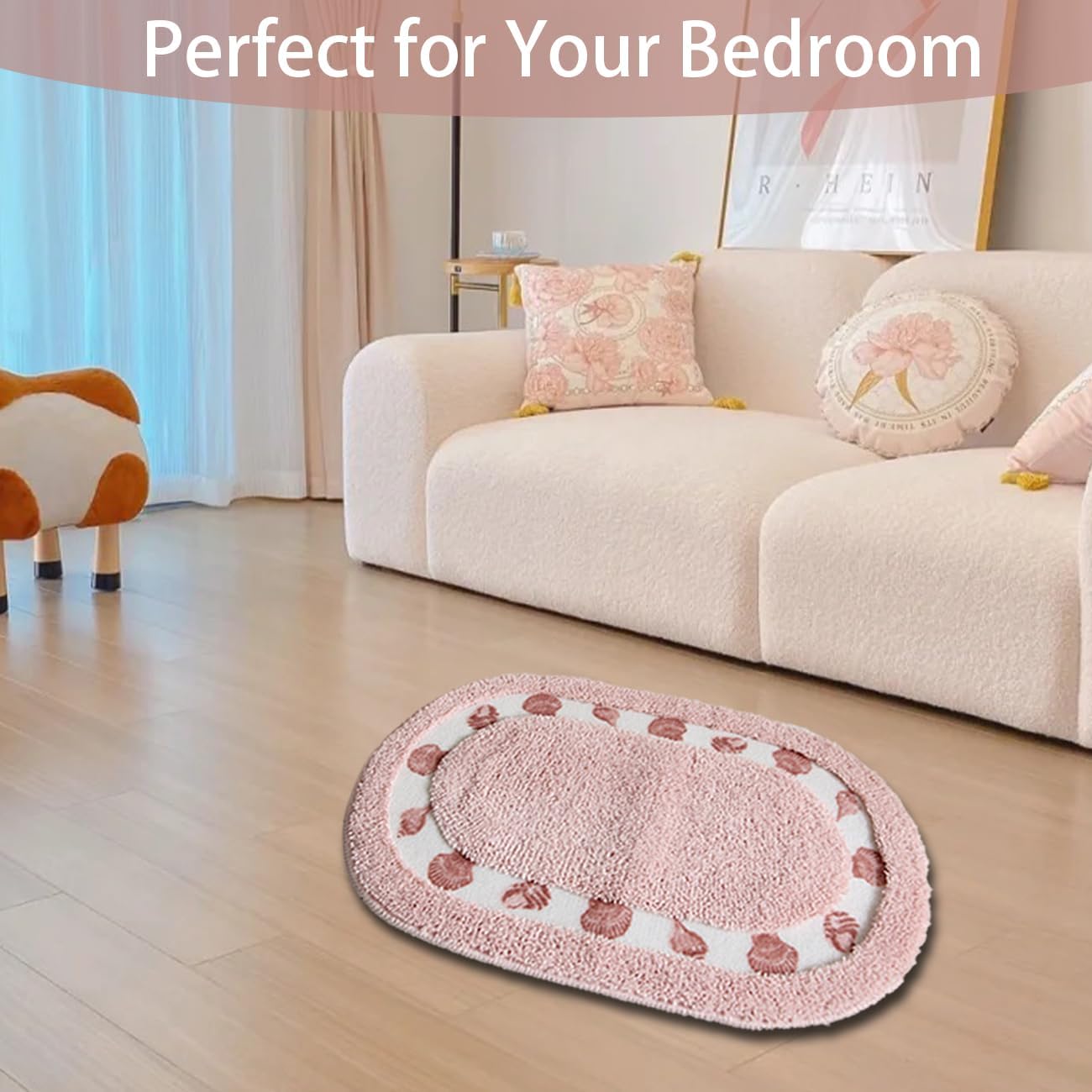 NamUla Shell Pattern Bath Rug, Cute Bathroom Rug Soft Microfiber Plush Water Absorbent Bathtub Mat Shaggy Non-Slip Quick Dry Shower Floor Mat Washable Area Rug for Living Room, Bedroom (Blue,16"x24")