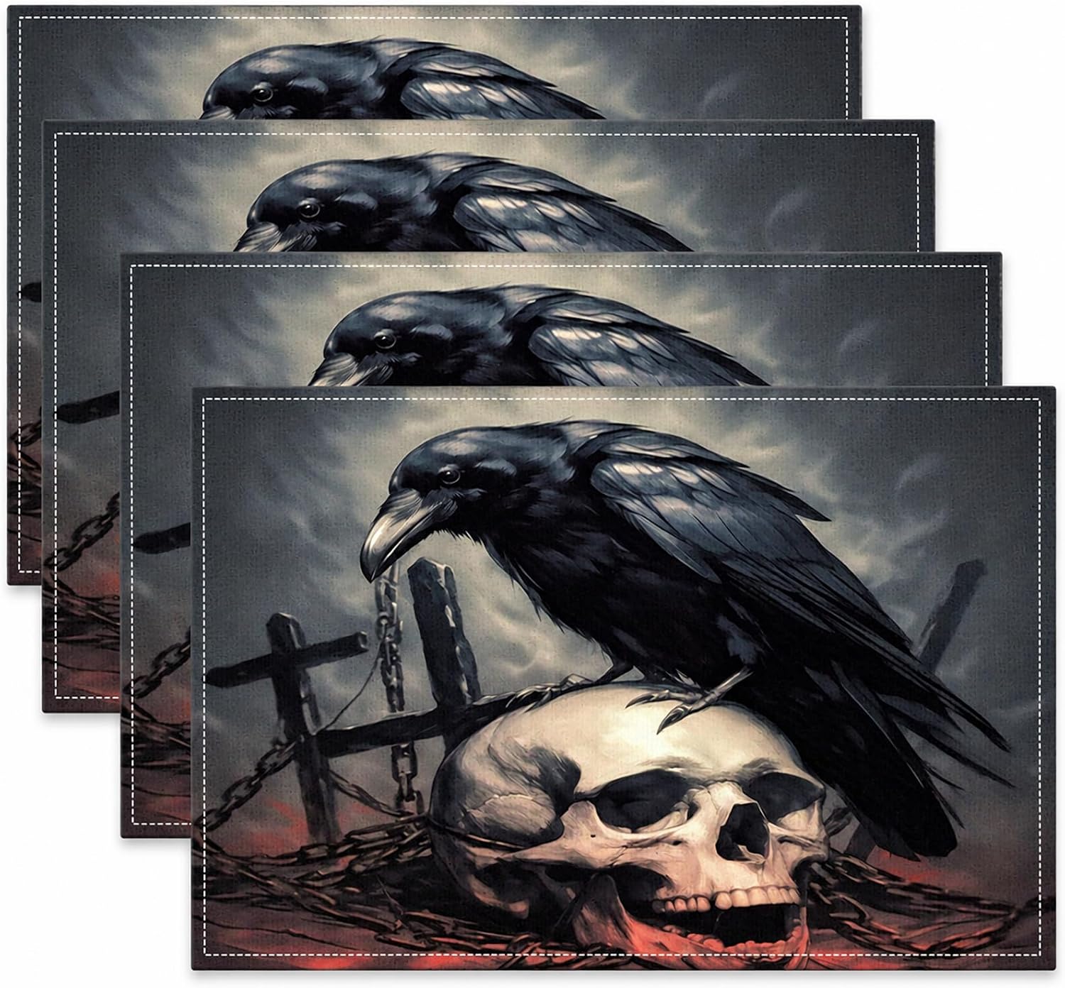 Halloween Ghost Placemats, 4Pcs Black&White Washable Heat Resistant 12×18 Inch Table Mats Cute Place Mats for Party Outdoor Decoration Kitchen Dining Décor