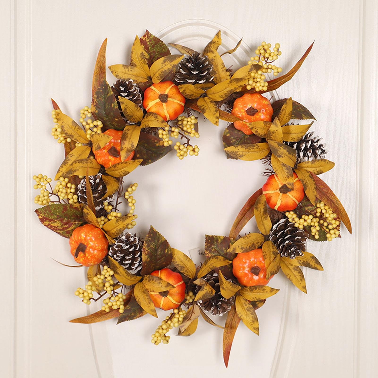 SHYPYB カボチャのカエデの花輪秋の収穫祭のドア吊り花輪お祝いの窓の装飾 Amazon.co.jp: 感謝祭のドアリース、玄関ドア用の秋のリース  | 秋のリース感謝祭の花輪収穫カボチャのカエデの葉の装飾 | 玄関ドアの素朴な壁ハンガー装飾、黄色のベリークラスター季節のリース ...