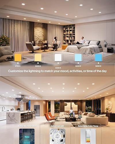 Miniatura 3 de Sunco - Paquete de 24 luces LED empotrables de 6 pulgadas para techo, 1700 lm de alto brillo, CCT seleccionable 2700 K3000K4000K5000K6000K, 17 W