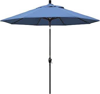 California Umbrella 9 Round Aluminum Market Umbrella, Crank Lift, Push Button Tilt
