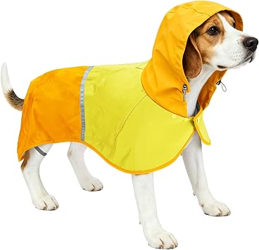 Dog Raincoat Jacket, Reflective Hood Poncho Slicker XL, Yellow | Adjustable Dog Rain Coat with Harness Holes, Water Proof Clothes Rainwear for Small Medium Large Dogs, Rain Snow Windy Days