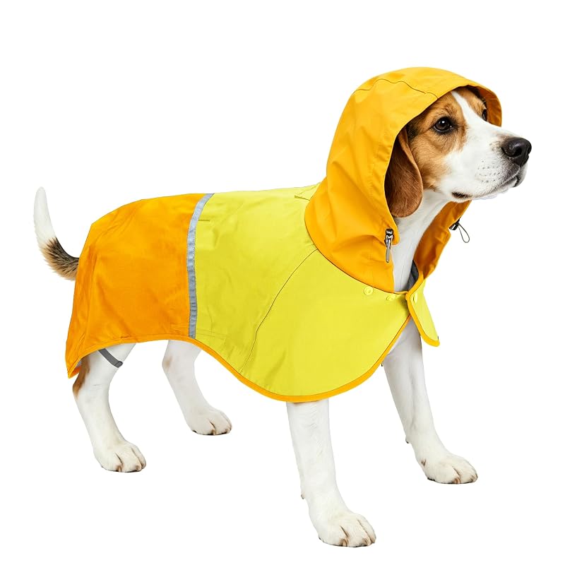 Capa de Chuva para Cães com Capuz, Faixa Refletiva e Ajuste TARFEPA, Amarela, Tamanho Grande