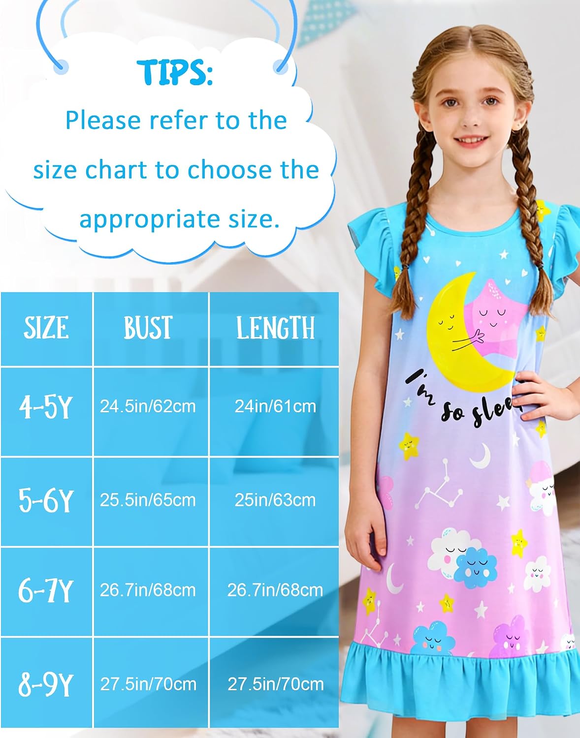 Sylfairy Girls Nightgowns, Unicorn Nightgown Princess Pajama Dresses for Girls Sleepwear Nightie