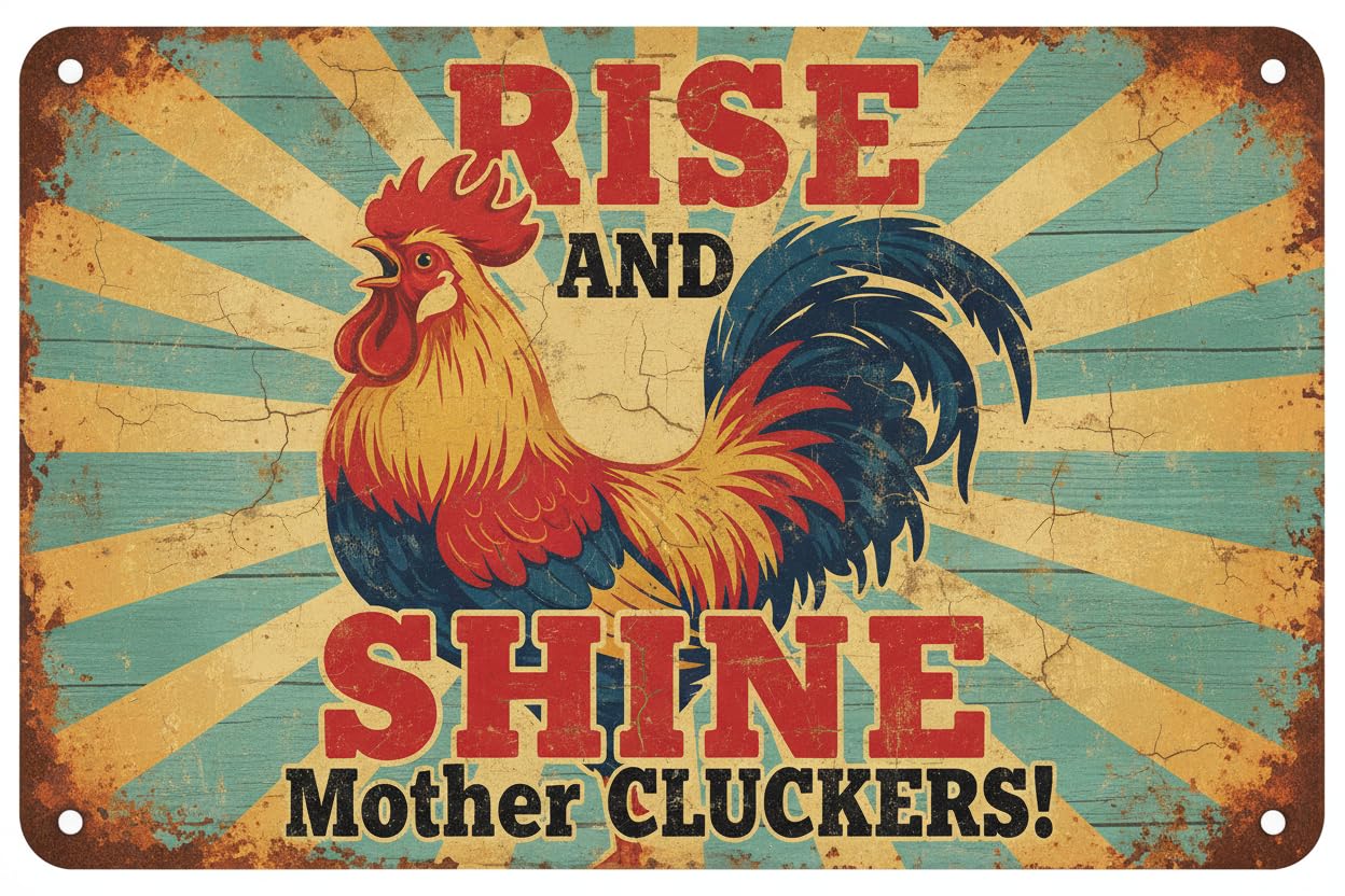 Funny Chicken Sign - Rise And Shine Mother Cluckers Vintage Metal Signs Farm Country Home Decor 12" X 8" Aluminum Plates Printed