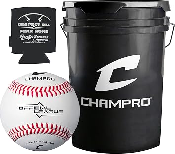 Champro CBB-90 Durahide Cover Baseballs in a Black Champro Bucket 30 Balls and one Rods Can Sleeve Included
