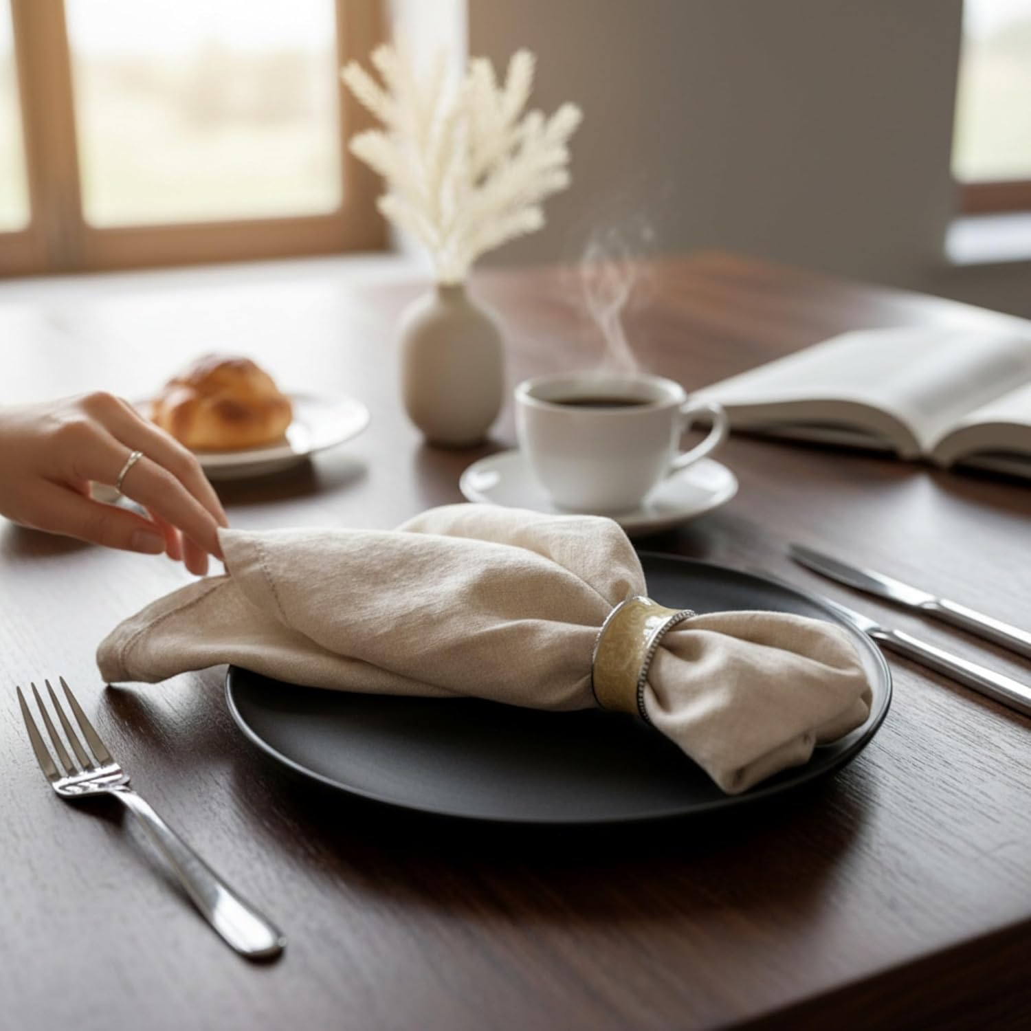 Hemstitched Linen Napkins – 20 Inch x 20 Inch – Stonewashed Pure Linen Cloth Dinner Napkins with Mitered Corners - 100% French Flax – Machine Washable - Set of 4 (Natural)