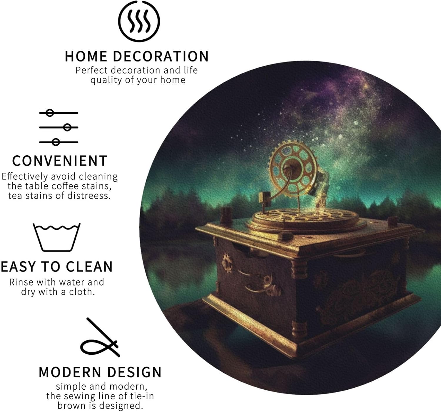Dream Music Box Coasters Set of 4, Leather Coasters for Drinks Absorbent Drink Coaster Gifts Cup Mat for Tabletop Protection Cup Coaster for Coffee Table image 3