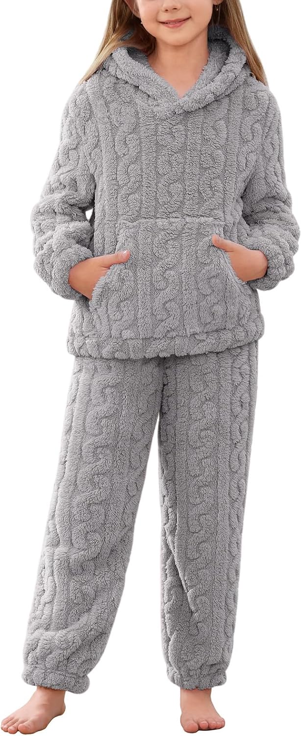 Girls Fuzzy Pants Set, Cozy Winter Sweatsuit for Kids