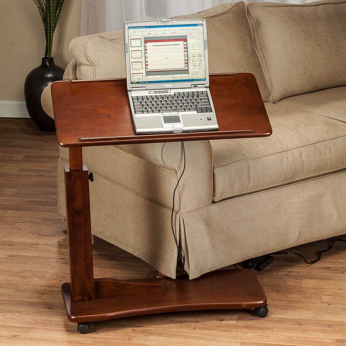 OakRidge Side Accent Table, Height Adjustable C Shaped Design with Raised Rim, Small Table for Living Room, Bedroom, or Office, Walnut