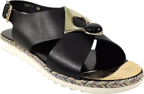 Baldinini Womens Black Soft Leather Comfort Flat Summer Sandals
