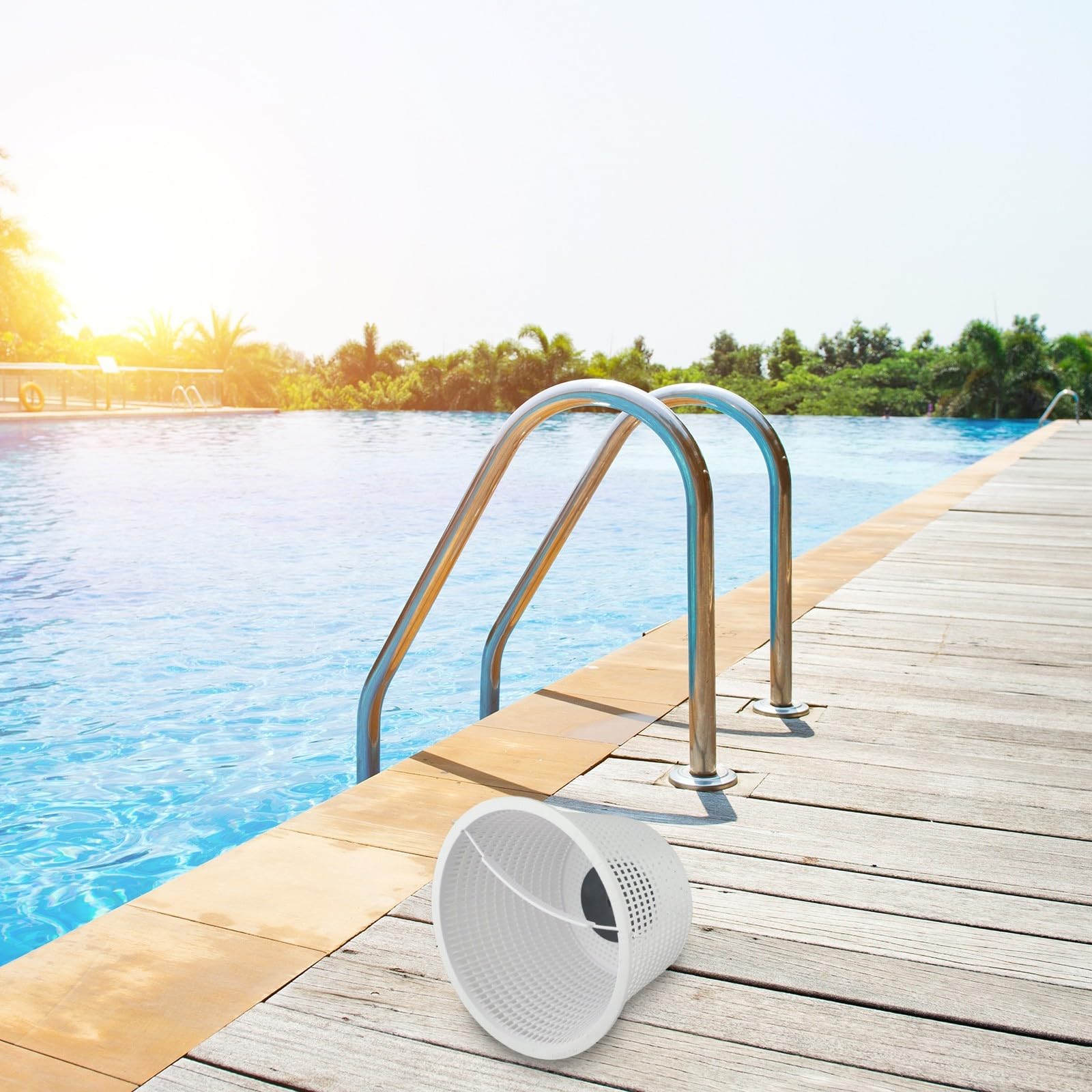 Cestello Skimmer Per Piscina Con Fondo Pesante E Manico – Ricambio Per Hayward, Pentair, SP1070/1082, Bianco/Blu, 205x205x142mm