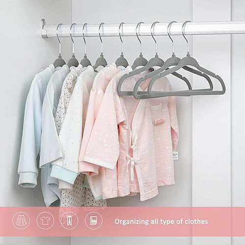 Miniatura 6 de ManGotree Perchas para ropa de bebé, perchas de terciopelo para niños pequeños con diseño ultrafino y antideslizante (paquete de 30, gris)