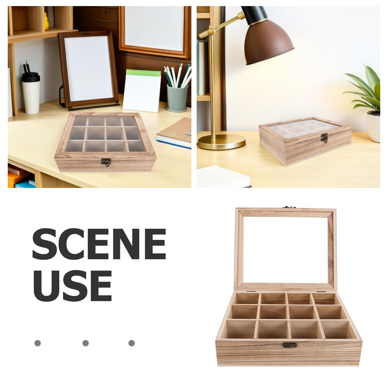 Caja Organizadora de Minerales y Cristales con 16 Compartimentos, Estuche de Madera con Tapa Transparente para Colección y Almacenamiento Seguro en Hogar y Excursiones