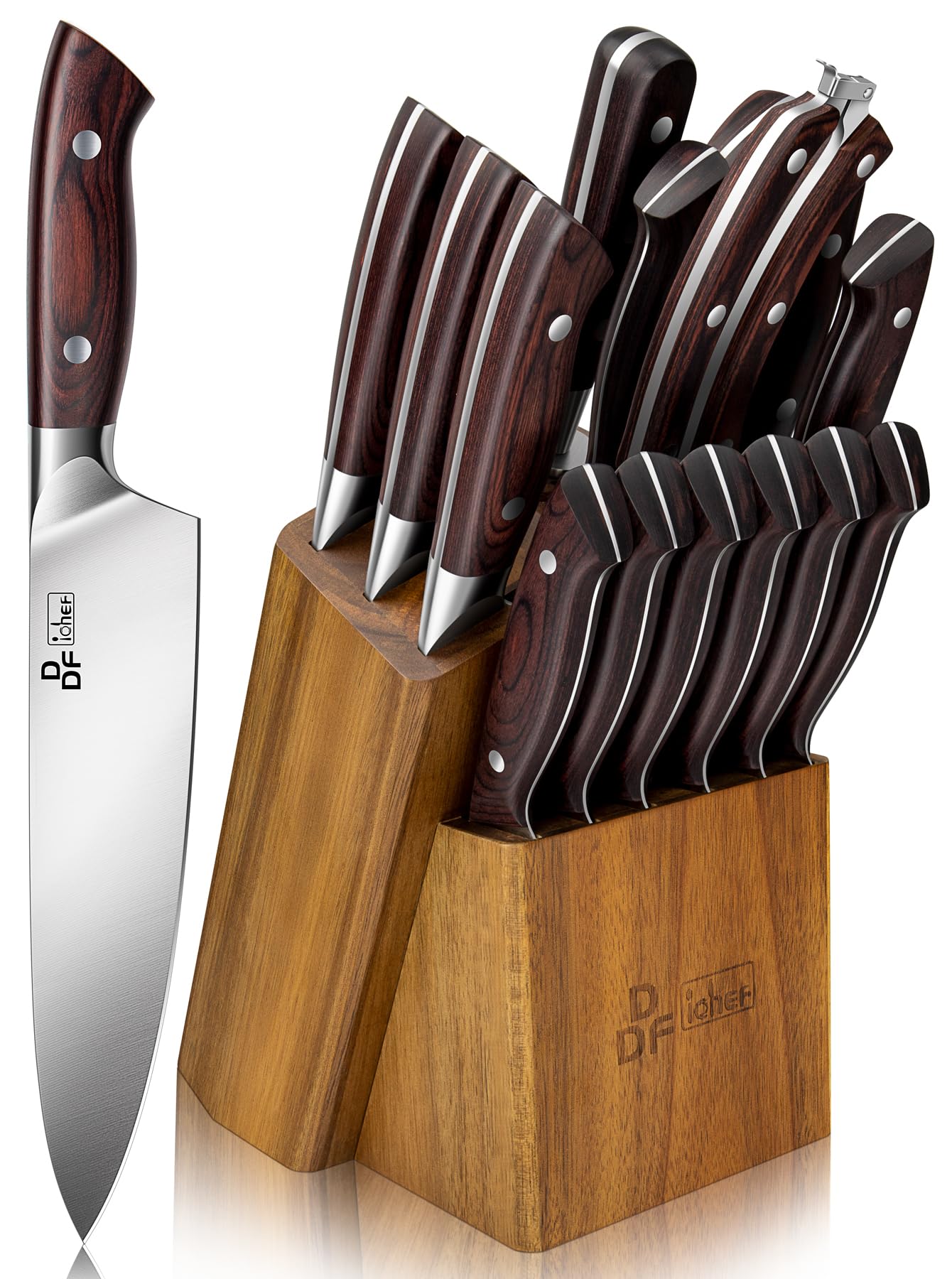 Sponsored Ad – DDF iohEF Kitchen Knife Set, 16-Piece Knife Sets for Kitchen with Block Japanese Stainless Steel Knives Set with Sharpener Ultra Sharp Professional Chef Knife Set with Ergonomic Handle for Cutting