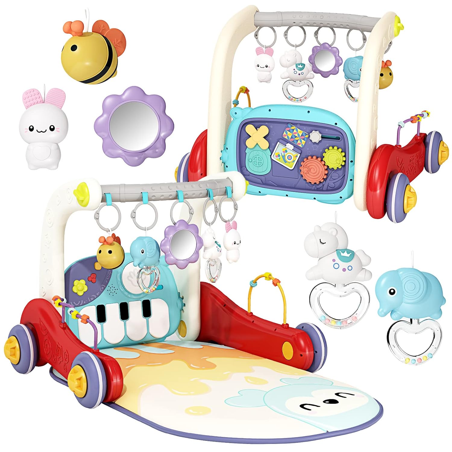 Buy Jovow 2 in 1 Baby Gym with Walker,Baby Play Mat with 5 Infant