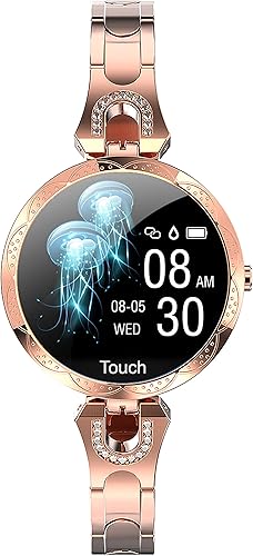 Reloj inteligente de oro rosa para mujer, pulsera inteligente con diamantes de acero inoxidable, elegante rastreador de fitness, podómetro,