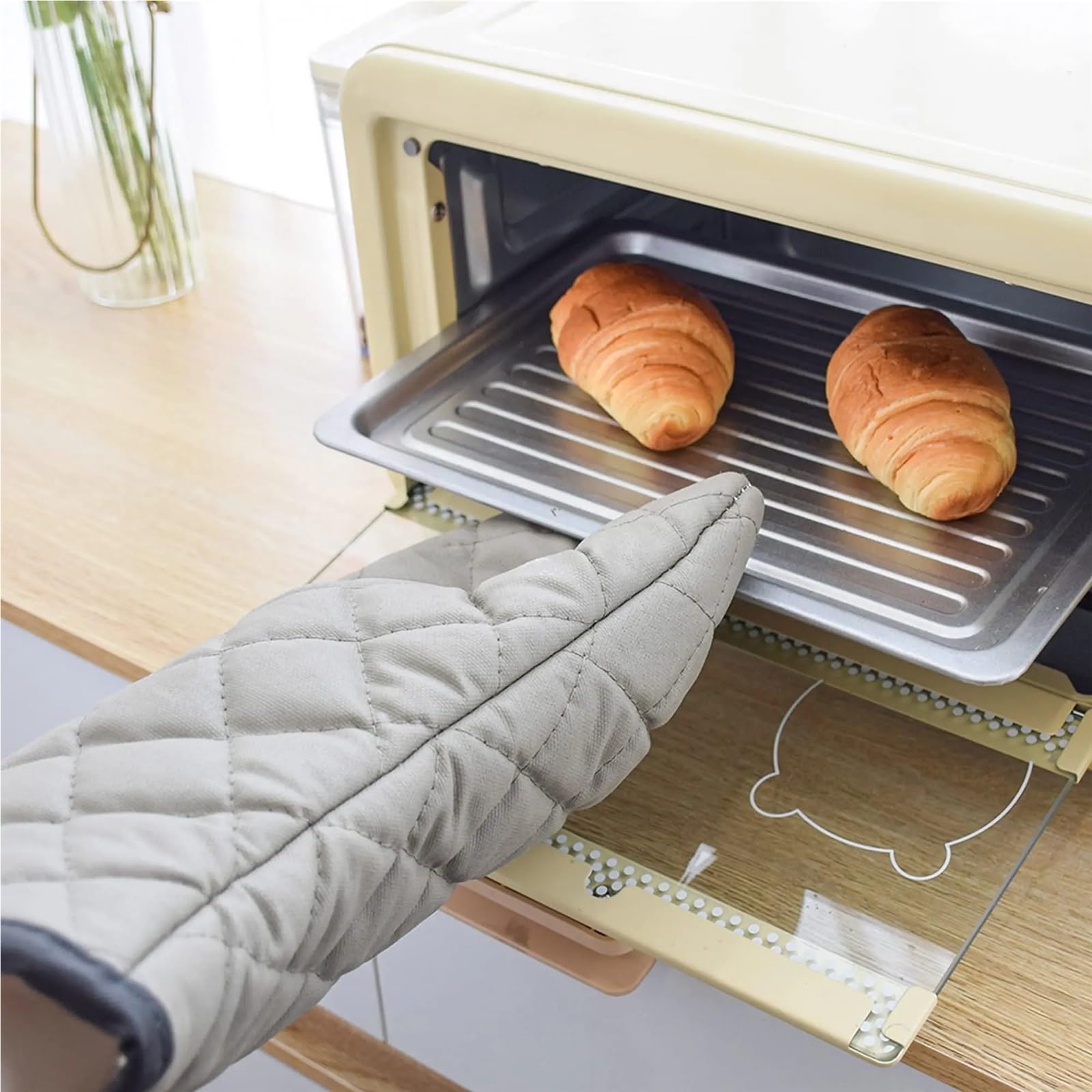 Gants de Cuisine Confortables, Lot de 2, en Tissu éponge matelassé avec Doublure en Coton, Extra Longs, Style Classique Professionnel.